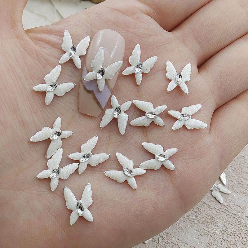 Pearlescent Glitter Butterfly Nail Art Accessories with Rhinestones