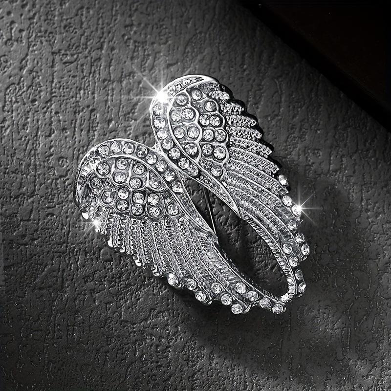 Vintage Silver Tone Angel Wing Brooch With Sparkling Rhinestone Inlay Perfect For Formal Events Wedding Suit Decor
