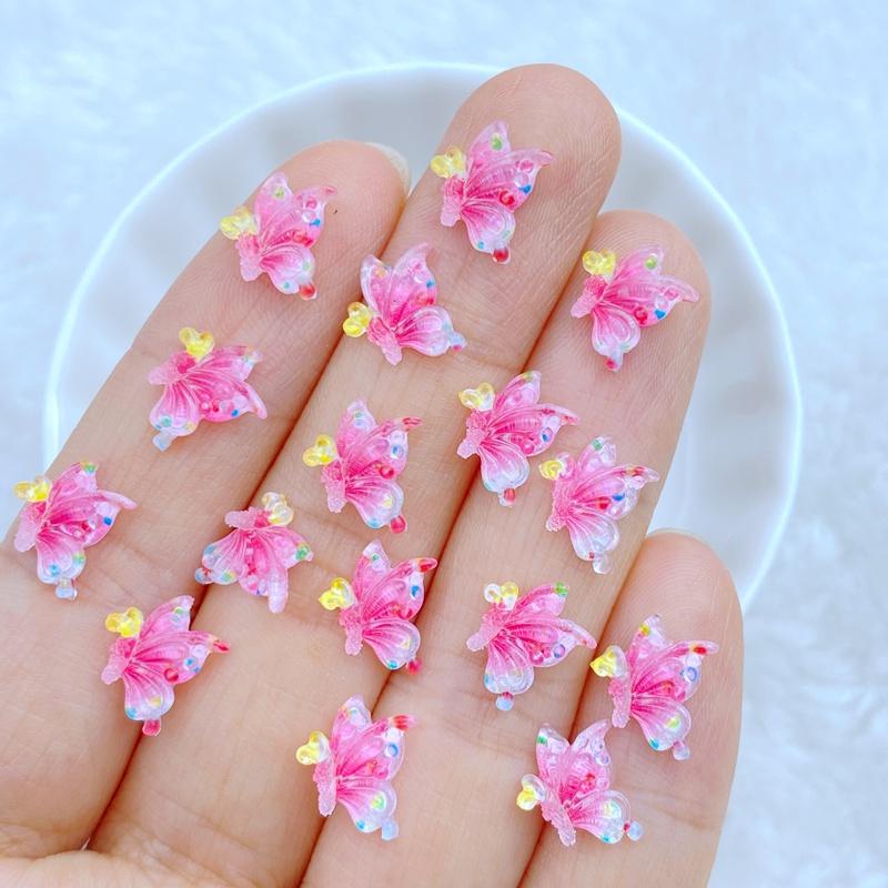 50Pcs New Cute  Resin Mini 9*10mm Beautiful Butterfly Series Flat Back Manicure Parts Embellishments For Hair Bows Accessories