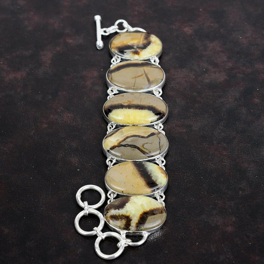 Septarian Bracelet Natural Gemstone Bracelet Decent Jewelry 925 Sterling Silver Bracelet Adjustable Chain Handmade Bracelet Gifts for Women