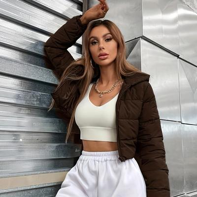 Zimowa Damska Modna Krótka Kurtka Puchowa z Kapturem Francuski Styl Streetwear Krótki Pikowany Płaszcz