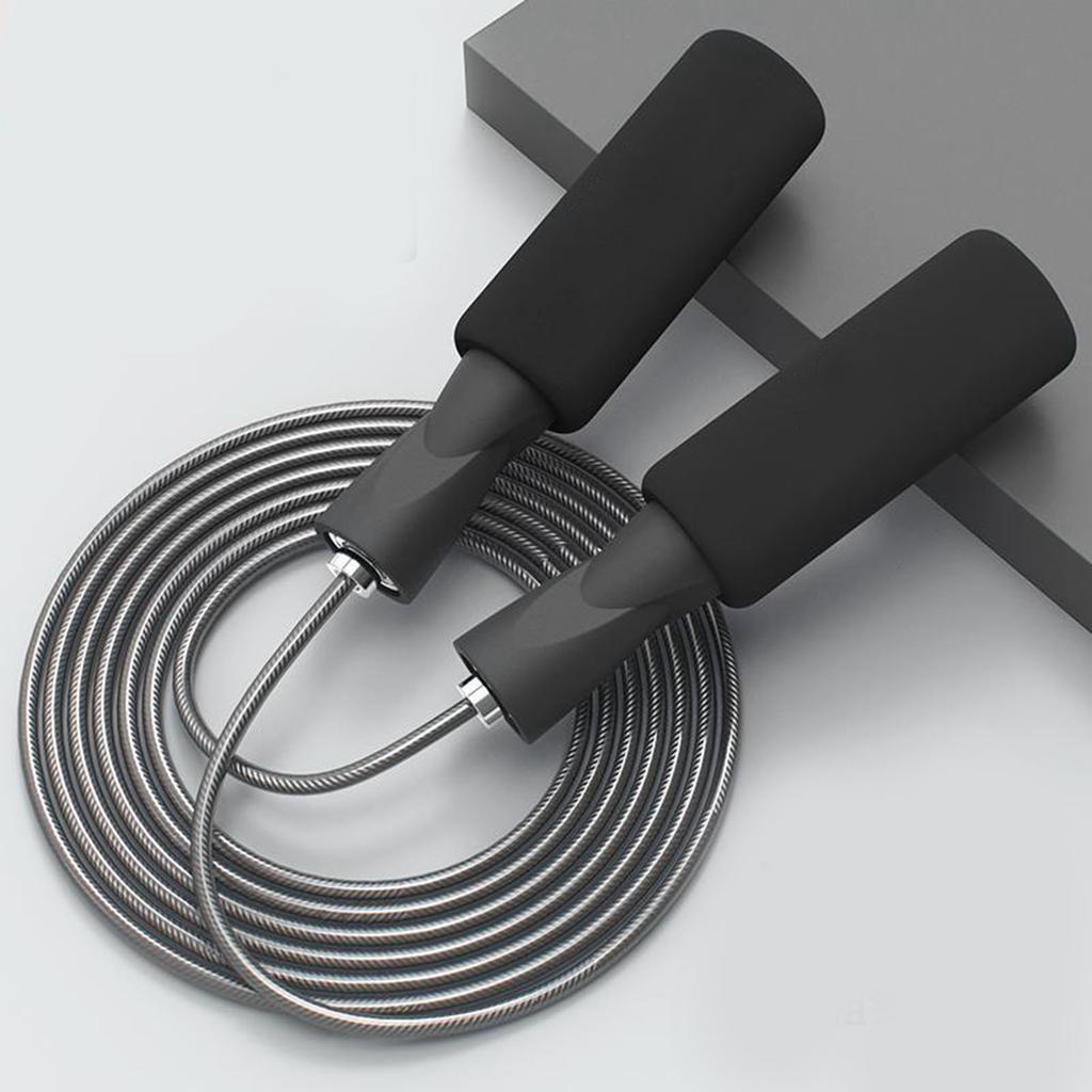 Skipping Rope Length Adjust Foam Handle Prevent Slip Steel Wire Exercise Speed Rope for Outdoor Black