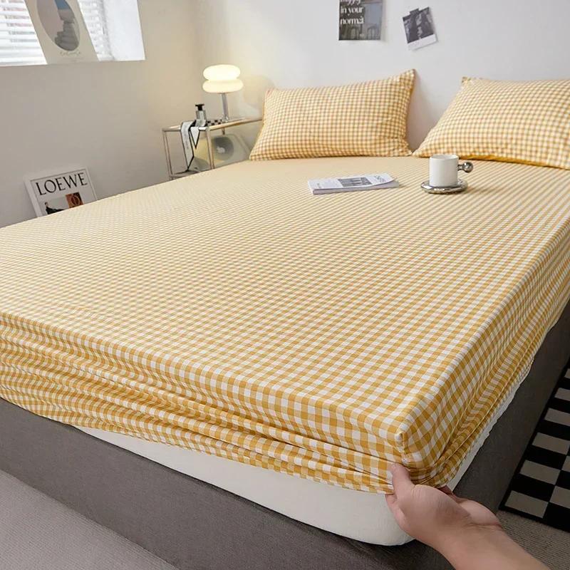 Cotton Fitted Sheet with Elastic Band Non Slip Adjustable Mattress Cover Suitable for King Size Bed Bedding Sheets for Bed