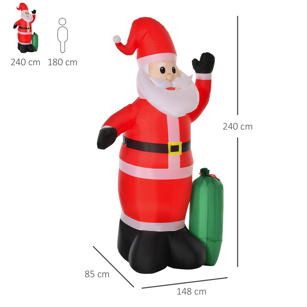Inflatable Santa Claus with Gift Sack, Santa Claus Inflatable with Lights and Inflator 148x85x240 cm Multicolor