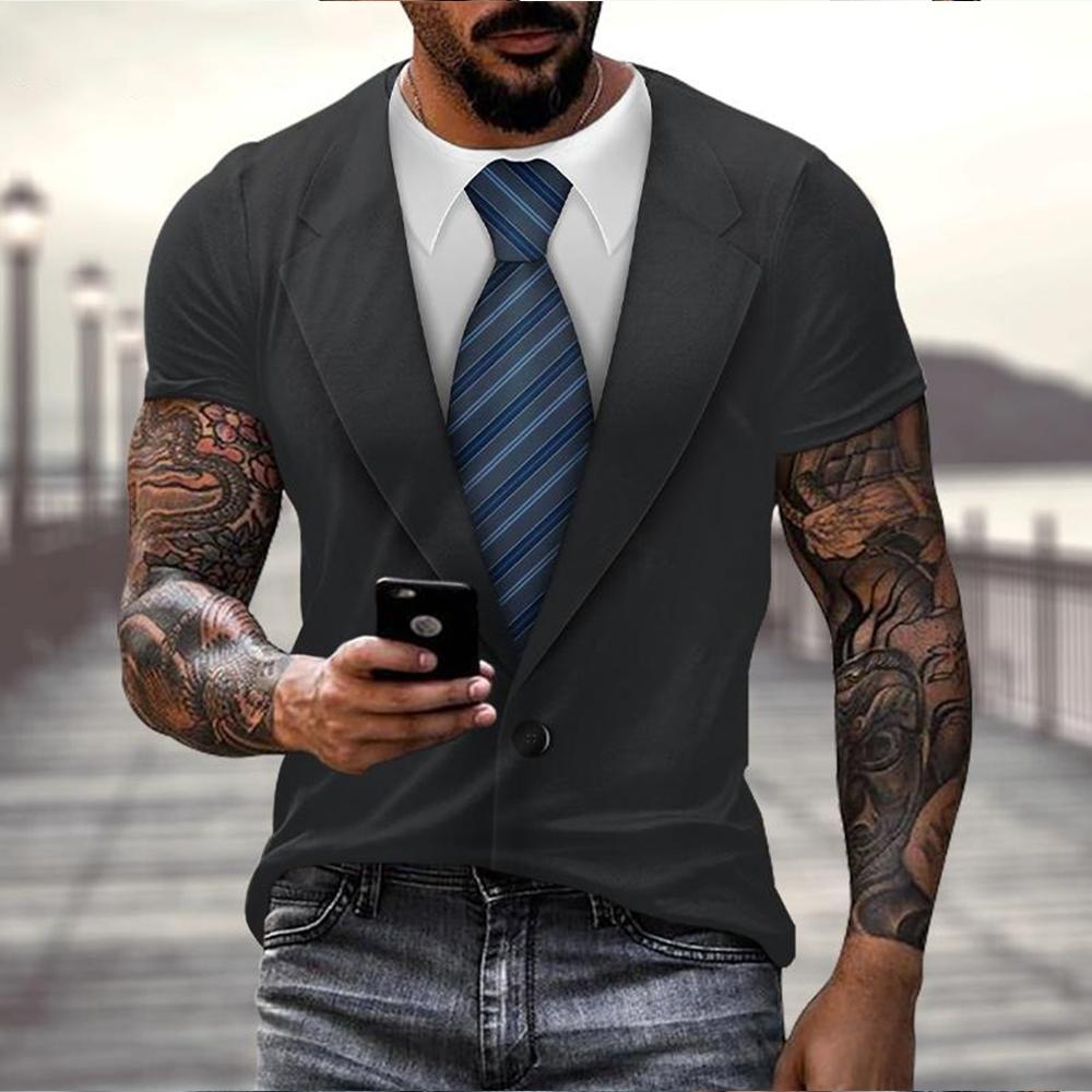 Moda Estiva Divertente T-shirt Finta Completo 3D Uomo Frac a Coda Corta Manica Corta Top Personalizzato Casual Comodo