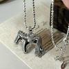 Korean Style S925 Sterling Silver Horse Pendant Necklace with Tassel - Elegant and Fashionable Design