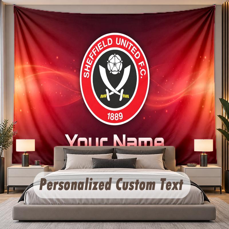 Custom Name Text Tapestry Sheffield United FC Personalized Polyester Wall Tapestry For Bedroom And Room