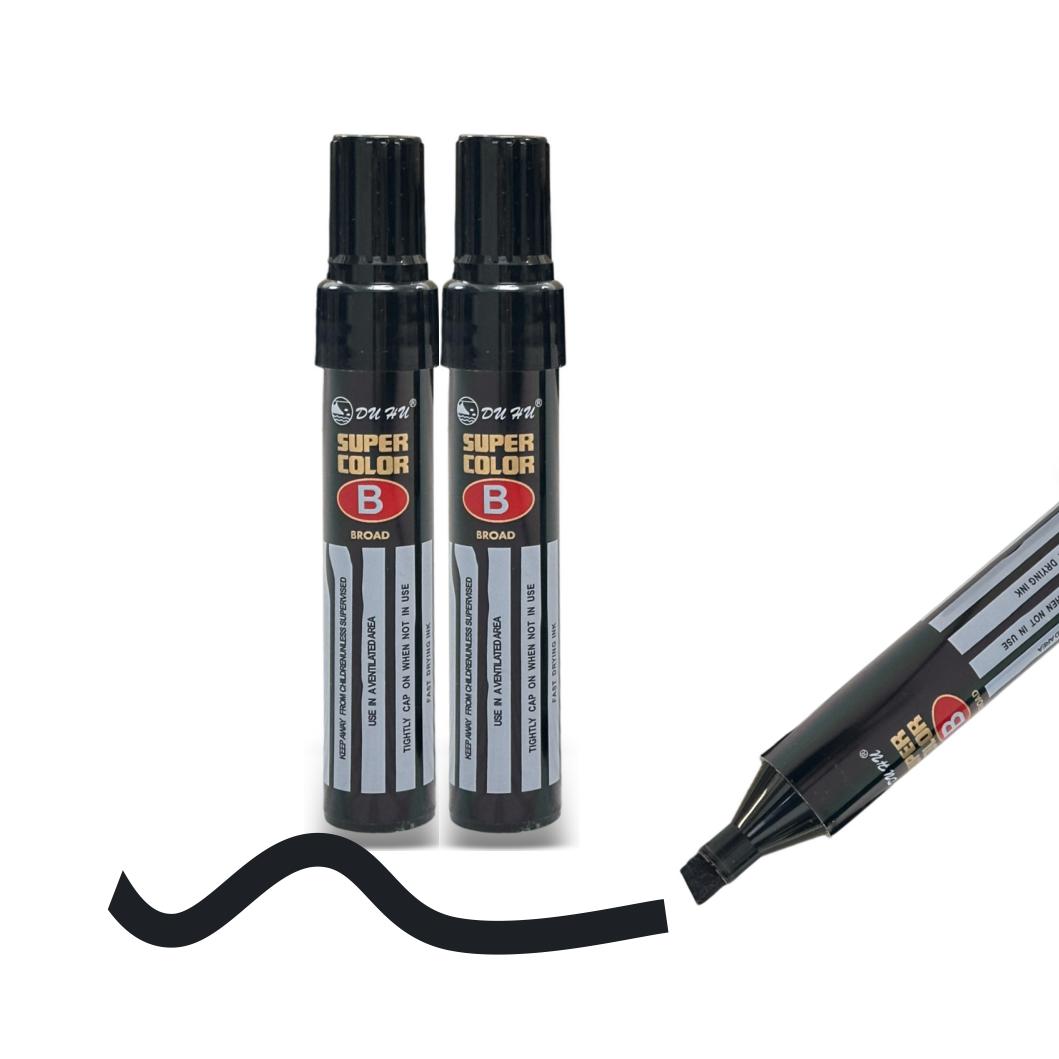 

2-Pack Jumbo Broad Tip Black Marker Pens for Address & Identity Protection, Extra Wide Chisel Point, Fast-Drying Ink, High Cover