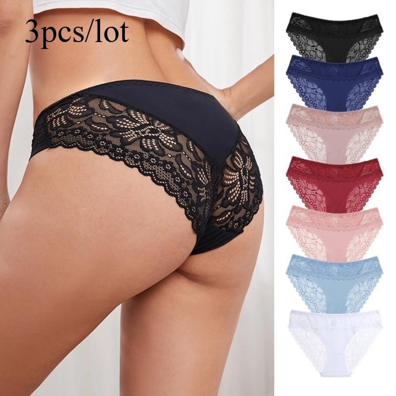 Summer Fashionable Sexy Patchwork Lace Underwear 3pcs/lot Women's Ice Silk Comfortable Breathable Triangle Pants Romantic Women's Triangle Pants