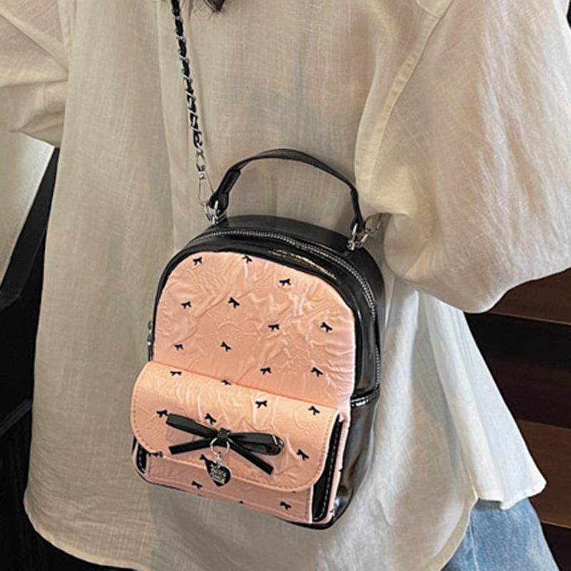 New girls bow seersucker sweet shoulder small bag backpack girls small fresh portable bucket bag