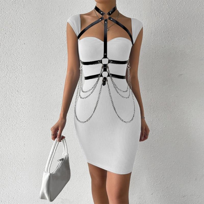 Cool Corsets Chain Harness Strap for Women Cool PU Corsets Waist Strap Cosplay Costume Adjust Shoulder Strap Belt