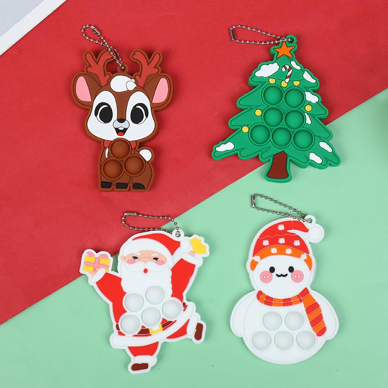 1-5Pcs Christmas Theme Pop Keychain Silicone Bubble Pendant Xmas Tree Ornaments Kids New Year Party Gift Favors Squeeze Keychain