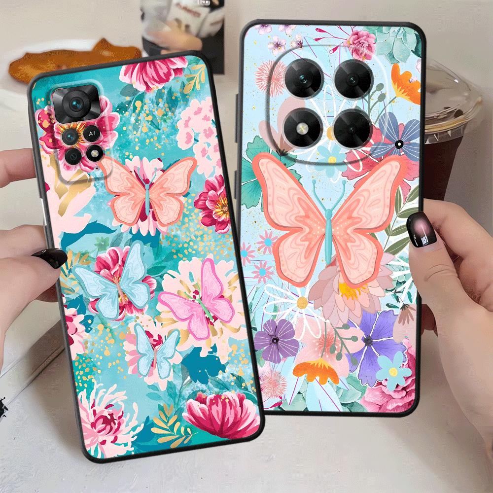 Cartoon Butterfly Flower Case for Xiaomi Redmi Note 14 14C A3 K80 9 8 7 12C 13C A1 12 11 10 A4 A5 13 Pro Plus Phone Cover A2 A1