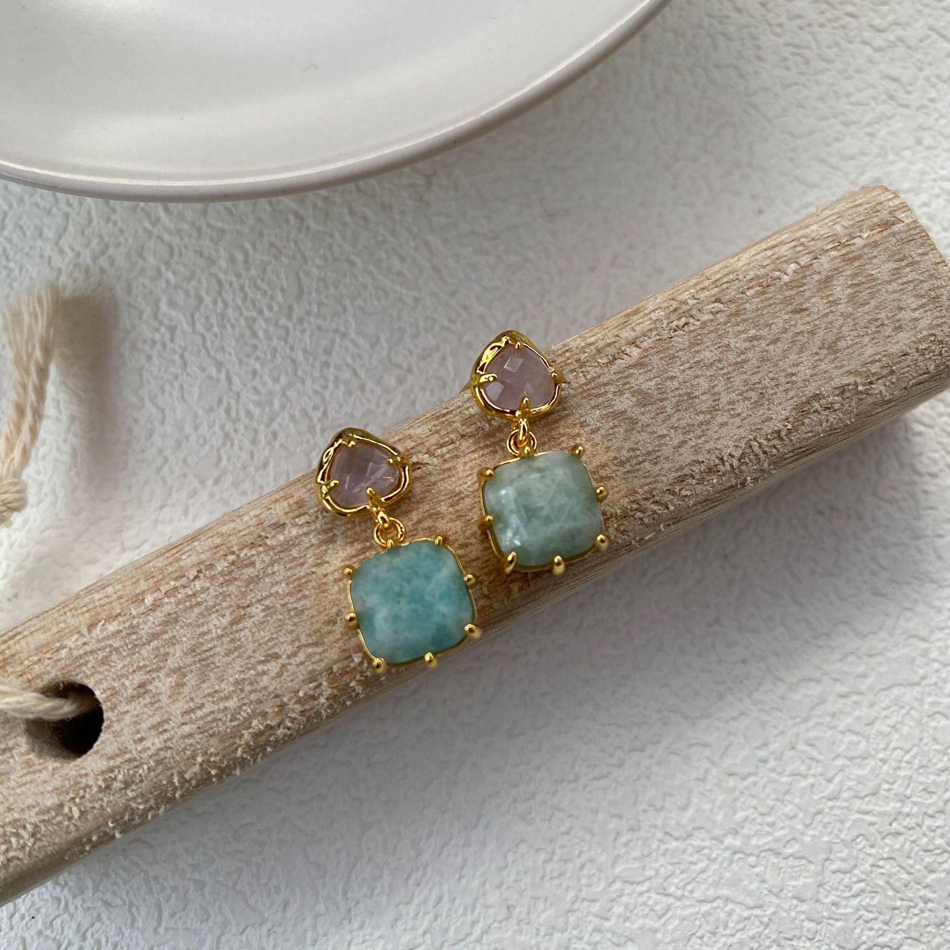 White temperament blue simple earrings, new Chinese style new temperament versatile light luxury high sense gentle and elegant earrings
