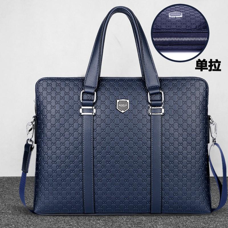 Mens Business Laptop Bag 15-inch Capacity Waterproof PU Leather Briefcase With Dual Zippers Crossbody Strap