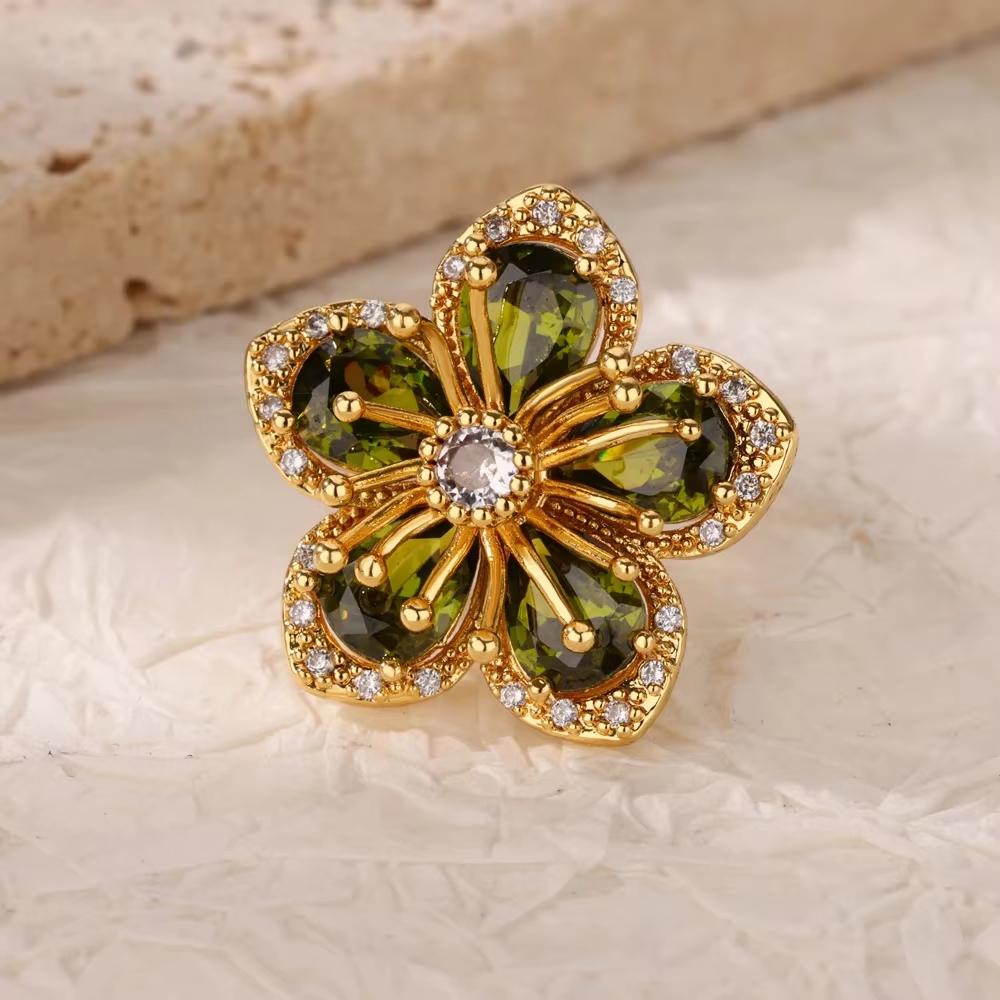 Luxury Stainless Steel Green Zircon Flower Rings For Women Snake Finger Ring Gold Plated Wedding Party Exquisite Zircon New