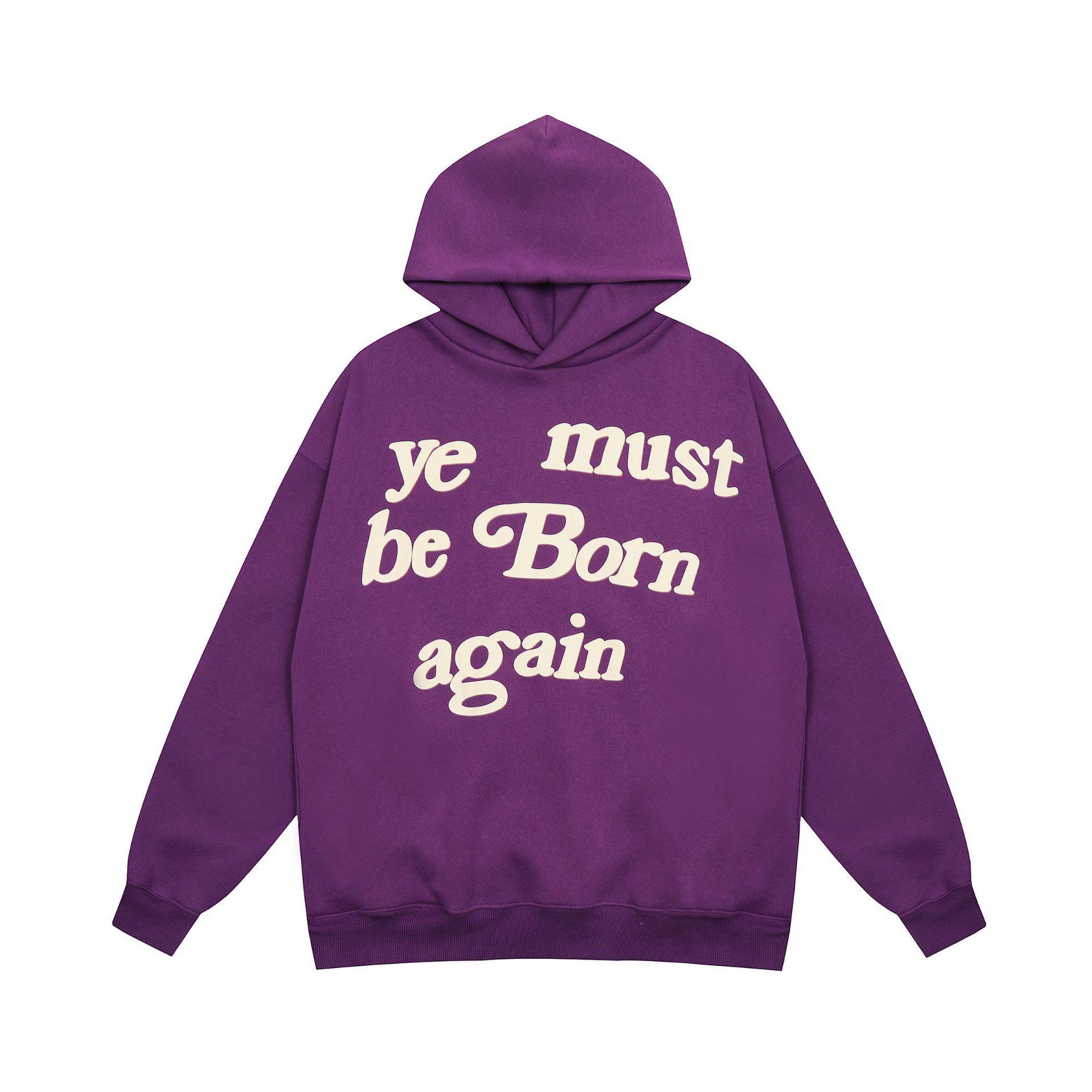 Толстовка с капюшоном из вспененного бархата с надписью «Ye Must Be Born Again» в стиле Канье L фиолетовый