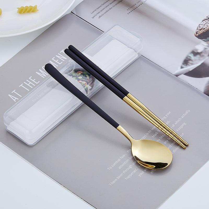 Korea Style Stainless Steel 304 Cutlery Set Portable Chopsticks Spoon with Storage Box Tableware