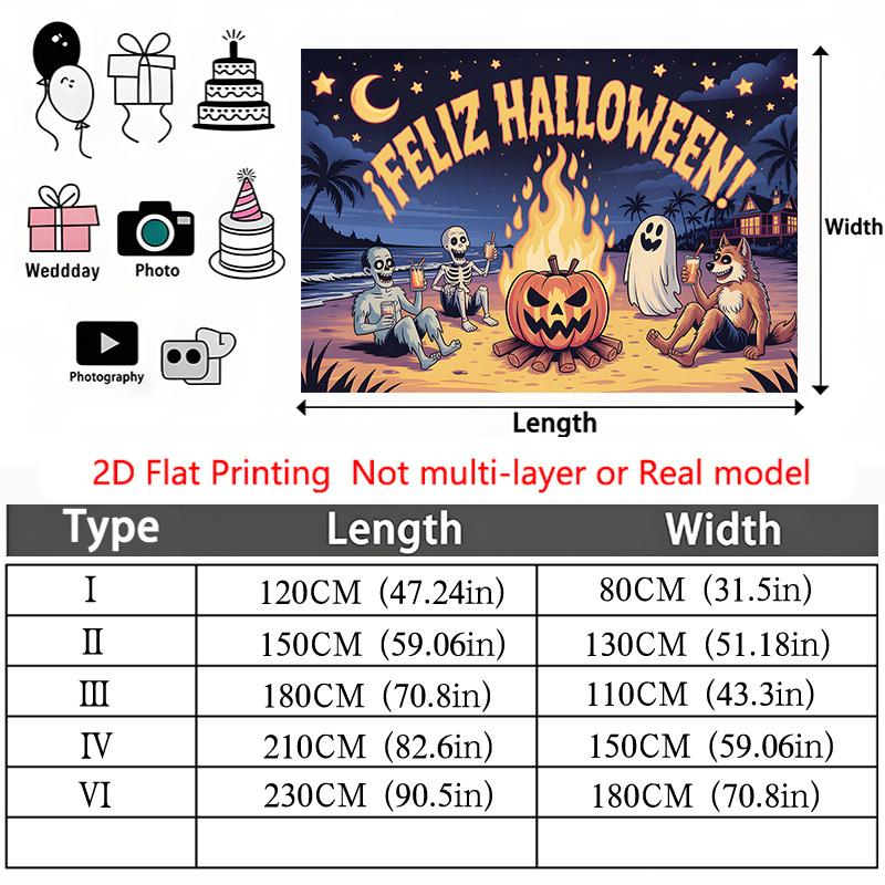 Party Backdrop Halloween Flat Spooky Spanish Language Skeletons Ghosts Pumpkins Parties Celebration Photo Booth Party Decor