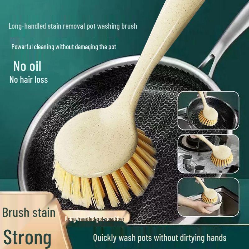 Eco-Friendly Wheat Straw Long Handle Pot & Dish Brush - Gentle on Hands, Ideal for Household Cleaning золотой