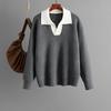 2025 Autumn/Winter Women's Color Block Polo Collar Loose Knit Sweater Pullover