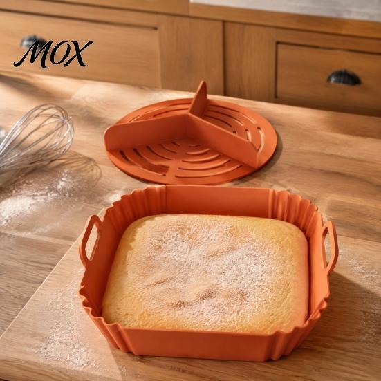 Microwave Safe Silicone Tray 2PCS Air Fryer Baking Pan with Handles, Square And Rectangular Multi Purpose Dish Oven Set, Nonstick Liner for