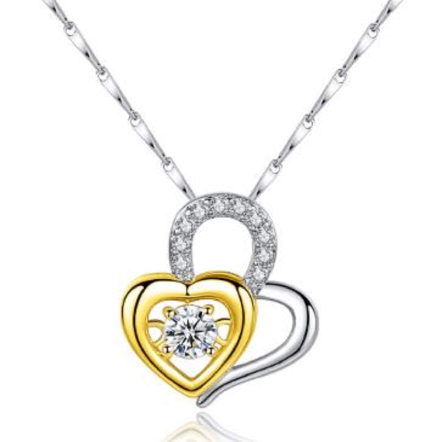 

[Christmas Fair] Lovamor Women s Necklace, Dangle Diamond Heart, GoldSilver (Gold)