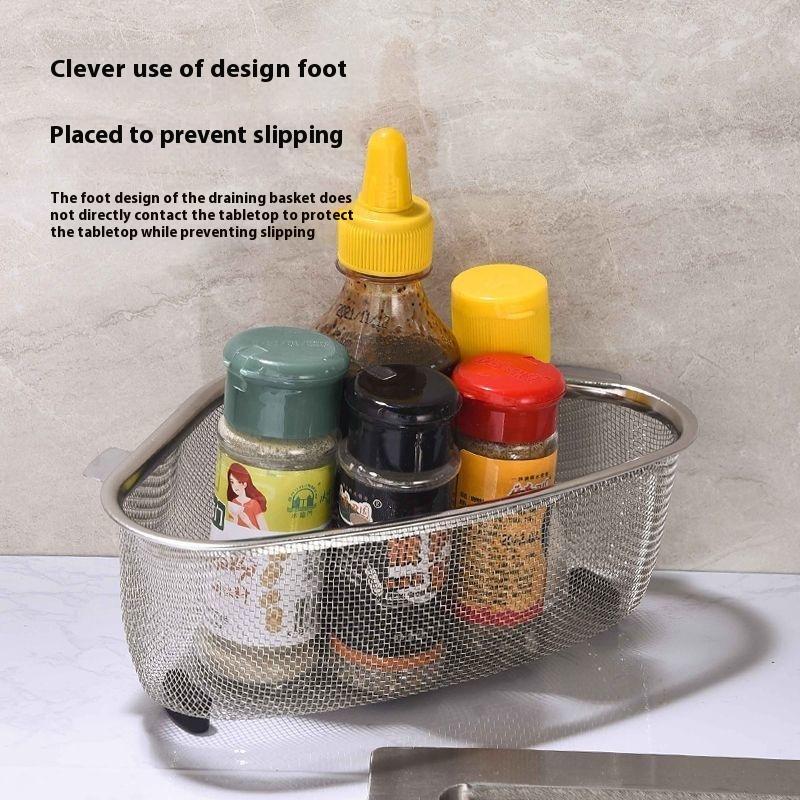 Stainless Steel Kitchen Sink Filter Basket - Triangular Mesh Strainer for Food Scraps, Leftovers & Waste with Drain Holes