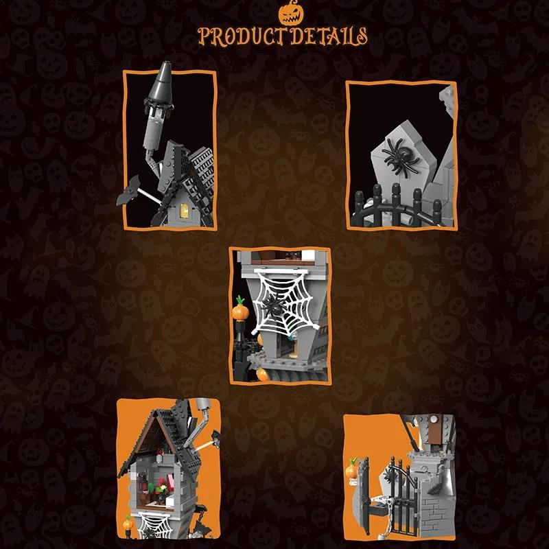 581PCS Nightmareal Castle Building Blocks Ghost Skeletion Pumpkin Hut MOC Bricks Set Kids DIY Toys Christmas Holiday Gifts