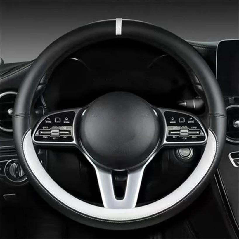 Full Leather Universal Car Steering Wheel Cover Breathable Anti Slip Car Decoration 37-38cm Steering Wheel Cover Accessories