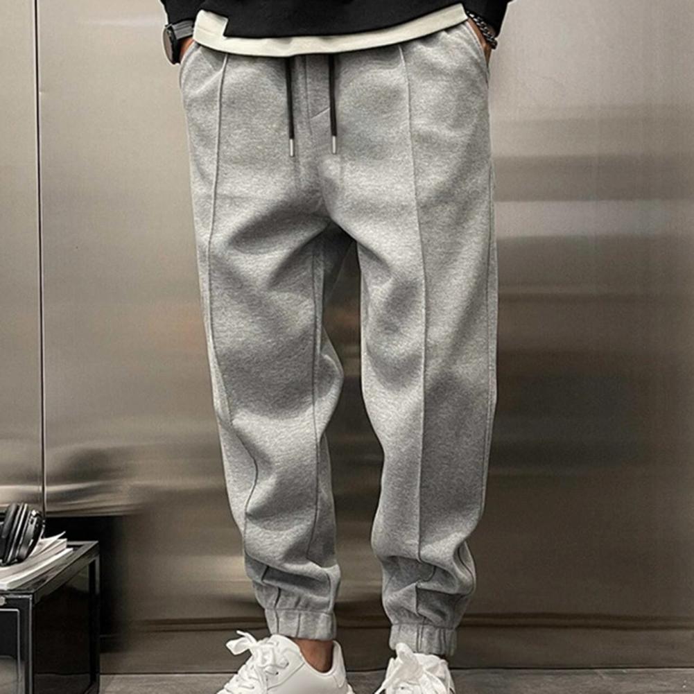 Men Casual Trousers Men's Solid Color Gym Training Sweatpants with Ankle-banded Side Pockets Drawstring Elastic for Jogging
