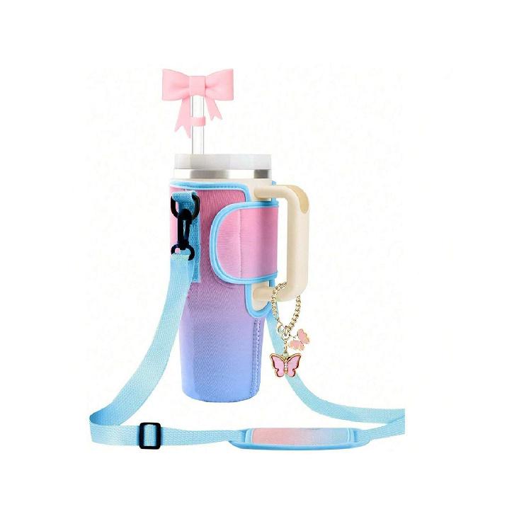 1PC Water Bottle Carrier Bag for Large Capacity Tumbler Cup with Handle Water Bottle Cup Sleeve with Adjustable Shoulder Strap Cup Holders 5