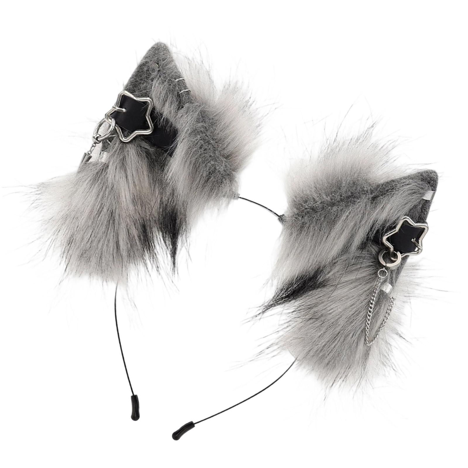 

Ручная работа Ободок с кошачьими ушками из искусственного меха Аксессуар для костюма на Хэллоуин, День благодарения, косплей темно серый