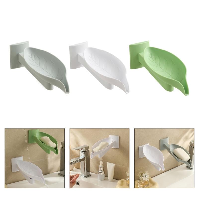 Soap Organizers Leaf Shape Plastic Soap Holder Tray with Adjustable Design and Auto Draining for Sink Countertop