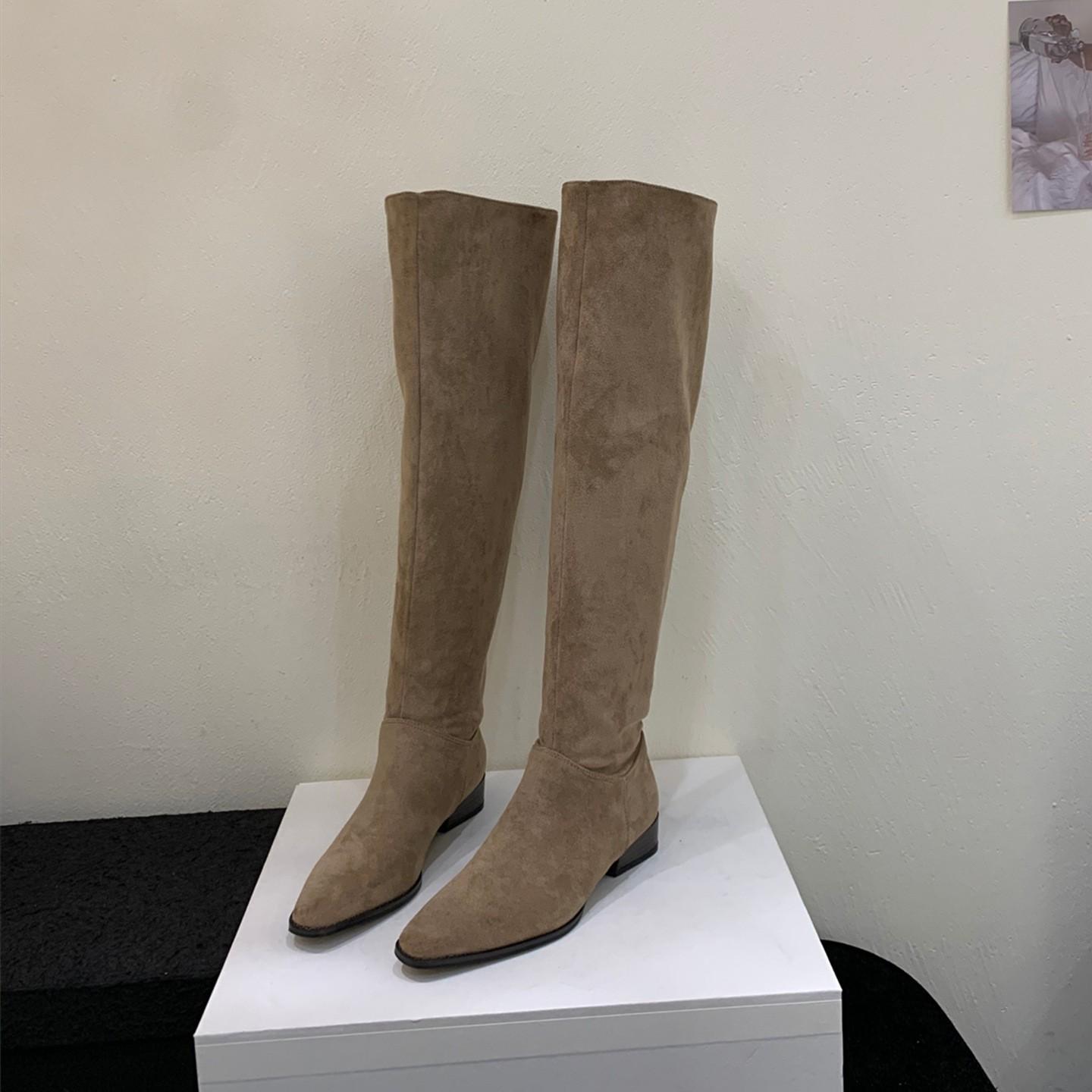 

Sheepskin version~ Retro but knee stacking boots thick heel boots British versatile boots high boots single boots women 40 хаки