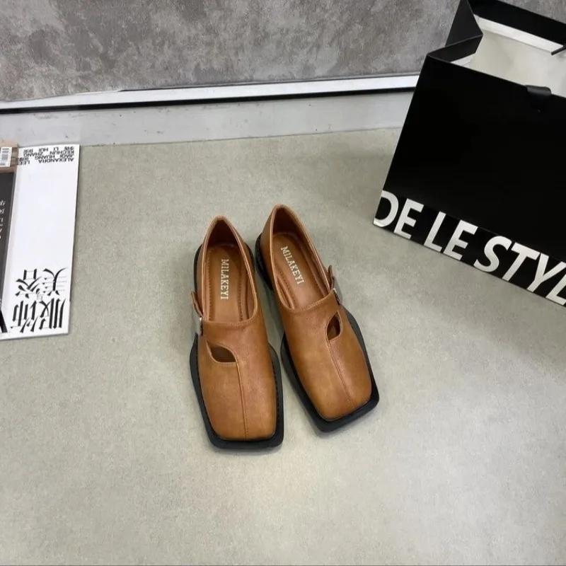 Womens Derby Shoes Square Toe Female Footwear Leather Comfortable On Heels Dress New High Mary Janes Pumps Shoes Woman Flats Squ