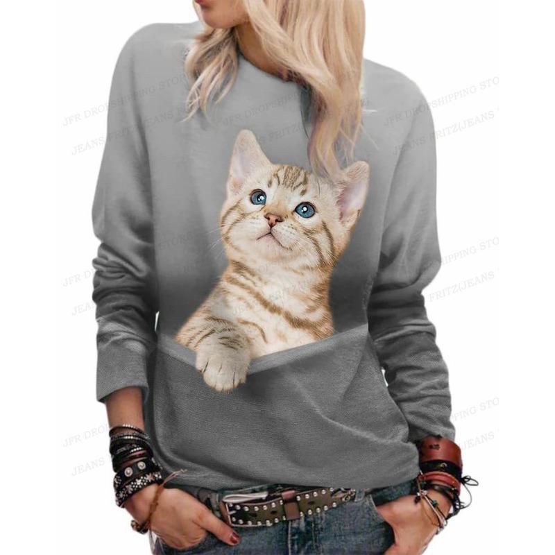 Lovely Cat Hoodie 3D Animal Print Crewneck Long Sleeve Sweats Harajuku Hoodies High Quality Coat Girl Tracksuit Women Sweats Cat