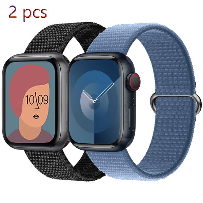 2pcs Straps For Apple Watch Band 44mm 40mm 45mm 46mm 42mm 49mm 41mm Nylon Loop Bracelet iwatch Series 10 9 8 7 6 5 3 se ultra 2