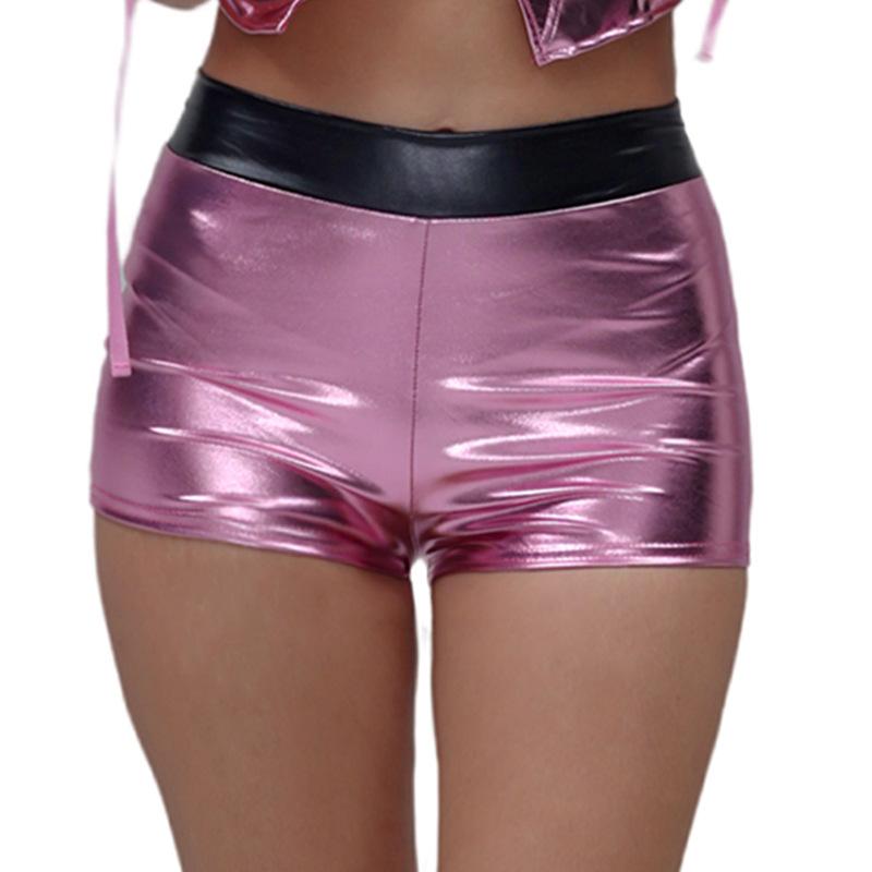 Women's Leather Stage Performance Sexy Hot Pants With Gold Foil High-waisted Shorts