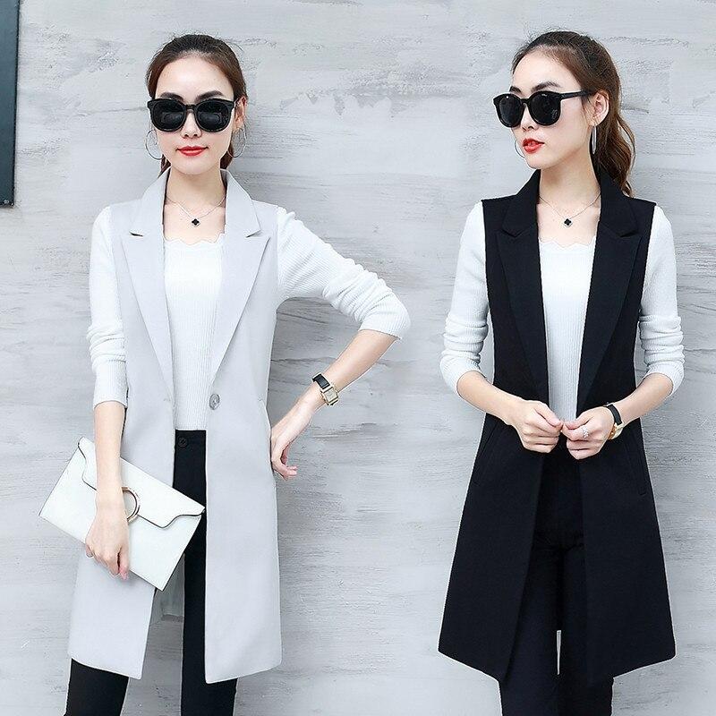 Elegante Anzug Weste Frauen Frühling Herbst Ärmellose Lange Weste Jacke Blazer Weste Mantel Frauen Weste