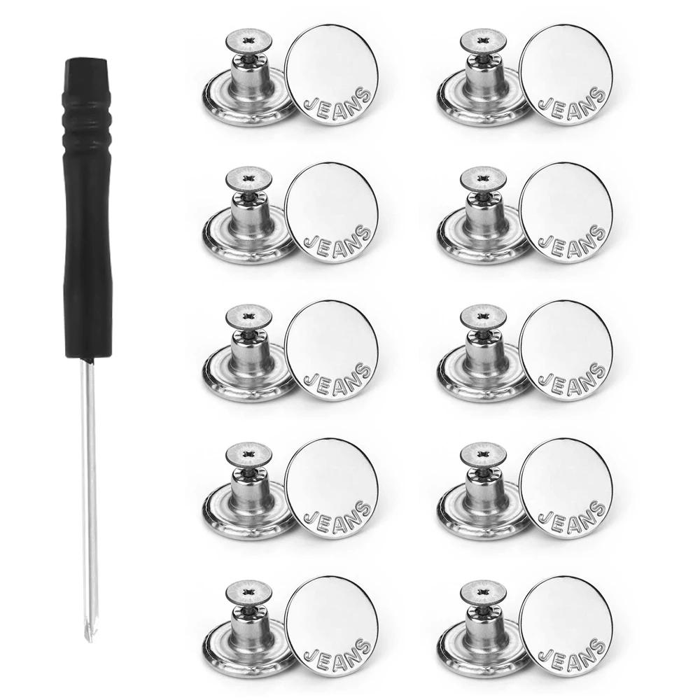 10Pcs Detachable Jeans Buttons Nail Free Adjustable Waist Extenders Buttons Snap Fastener Pants Pins DIY No Sewing Buckles Kits