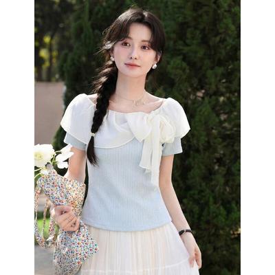 French Off-Shoulder Short Sleeve Top