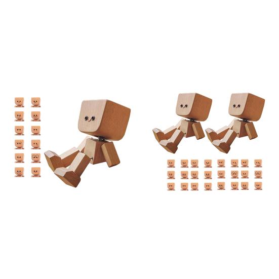 1/2 Sets Shaking Wooden Man Figurine with 12 Magnetic Expressions Handmade Shaking Feet Wooden Doll Car Dashboard Desktop Decoration
