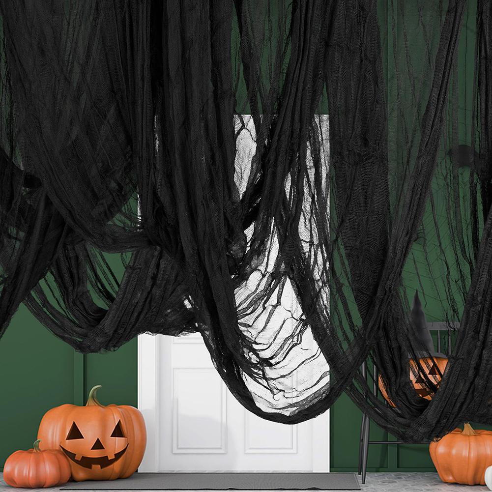 

Halloween Scene Setting Cloth Vintage Horror Theme Gauze Tattered Fabric Reusable Cobweb DIY Scary Atmosphere Ghost Haunt/Bar/Party Decoration чёрный