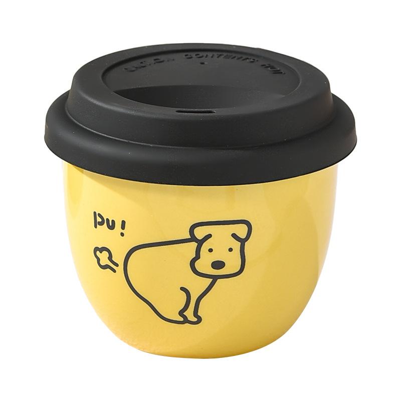 Yellow Hand Holding Cup Ceramic with Lid Drinking Coffee Cup Boy Gift Funny Couple Doodle Puppy Small Cup