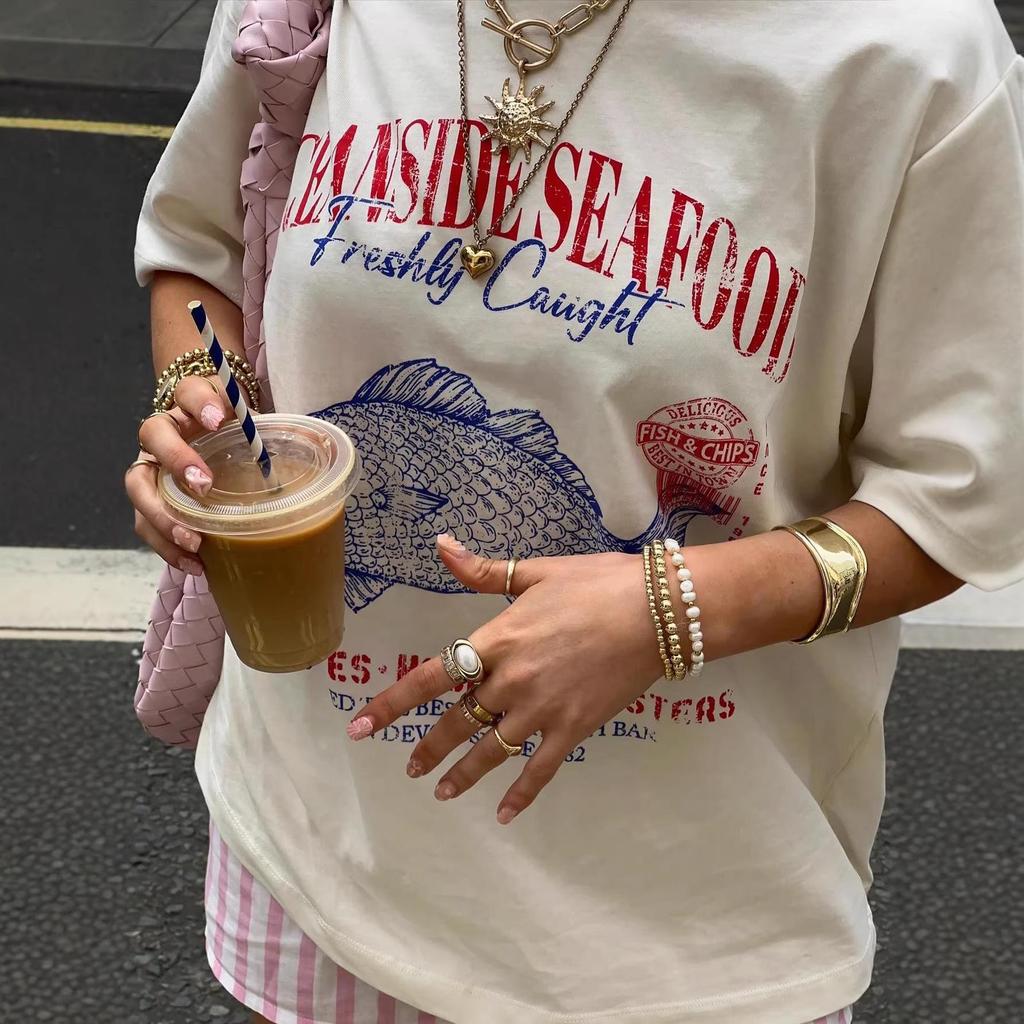 Summer Casual Seafood Print T-Shirt for Men