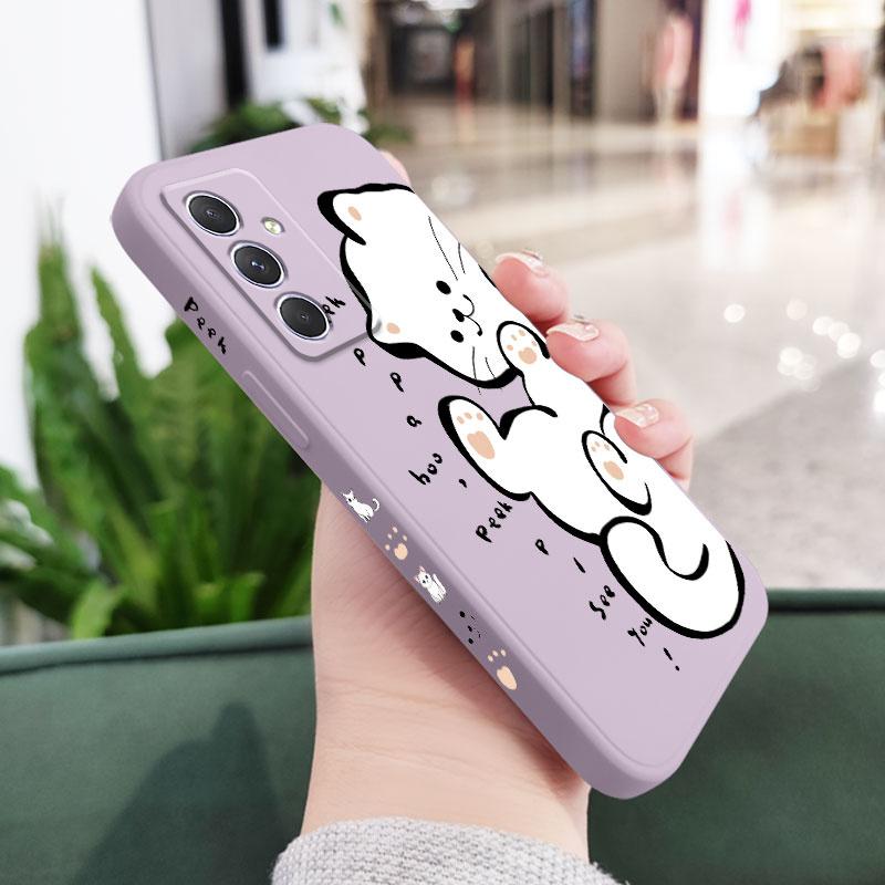 English White Cat Phone Case For Samsung Galaxy A37 A57 Liquid Silicone Cover