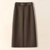 Coffee-colored Retro Wool A-line Midi Skirt, Women's Autumn/Winter 2025, Suit-style with Slit and Hip-hugging Fit