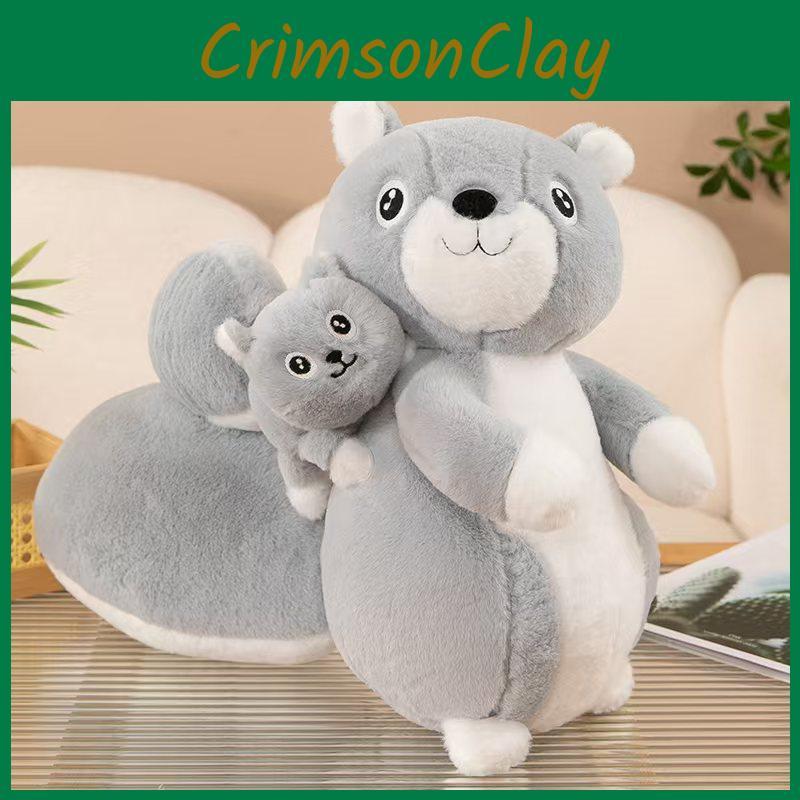 Grå Søt Tegneserie Oransje Mor og Barn Ekorr Plysjleke For Barn Gave