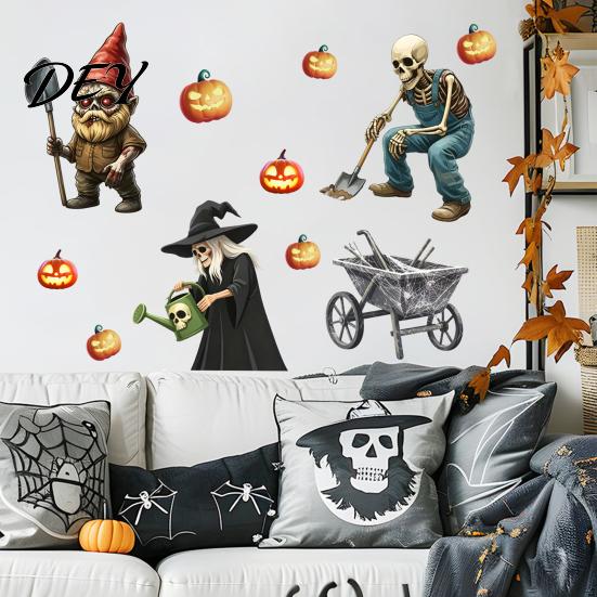 Holiday Atmosphere Wall Accents Halloween Sticker, Pumpkin Witch Skeleton Printed, Self-adhesive Waterproof Spooky Farmhouse Party Decor PVC